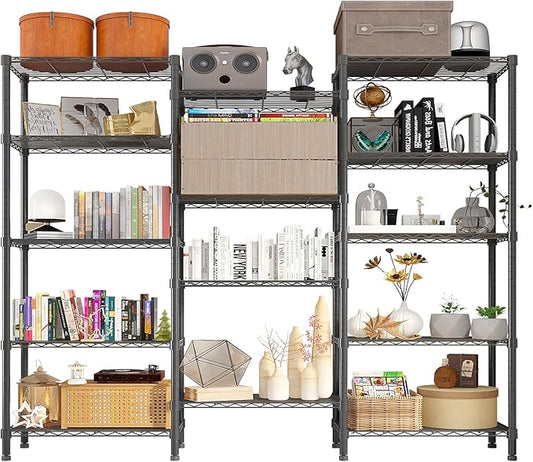 14 Tier Storage Racks Shelving, Heavy Steel Pantry Shelves, Adjustable Wire Shelving Rack, Suitable for Garage, Kitchen, Bathroom, Office, 22" W x 14" D x 142" H, Black
