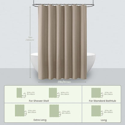 Inhousolu Fabric Shower Curtain Waffle Weave, 230 GSM Heavy Duty, Weighted Hem, 14 Metal Hooks, Water Repellent, Machine Washable, Hotel Spa Luxury Bath Curtain Set, 72 x 78 Inch, Beige