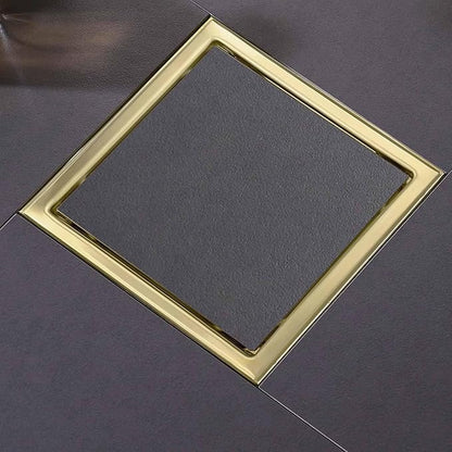 6 Inch Square Shower Floor Drain, Shower Drain Kit with Flange and 2 in 1 Tile-Insert Cover, Square Shower Drain, SUS 304 Stainless Steel Floor Drain,Brushed Gold