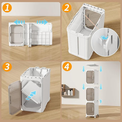KHNR 3-Tiers Slim Bathroom Storage Cabinet, Foldable Storage Cabinets,Narrow Bathroom Storage,Movable Bathroom Storage Organizer for Small Spaces,Bathroom,Kitchen,Laundry,White