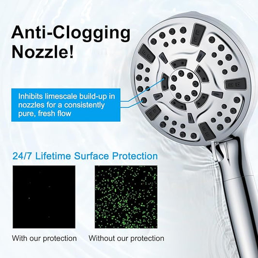 High Pressure10-mode Handheld Shower Head - Anti Clogging Nozzles, Removable Shower Head for Cleaning Tubs and Pets, Includes 5ft Stainless Steel Hose, ShowerHead with Wall Mounting Bracket
