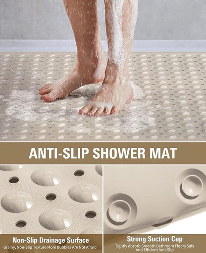 Yolife Extra Large TPE Shower Mat, 47.2" L x 31.5" W Anti Slip Bath Mat with Drain Holes and Suction Cups, Large Size Mat More Suitable for Shower Stall, No Odor, Heavy Mat