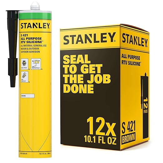Stanley S421 All-Purpose RTV Silicone Sealant (12 x 10.1 fl.oz.) – 100% Waterproof Brown Caulk | Industrial-Grade Silicone for Kitchen, Bathroom, Shower, Window, Door, Indoor & Outdoor Use | 12 Pack