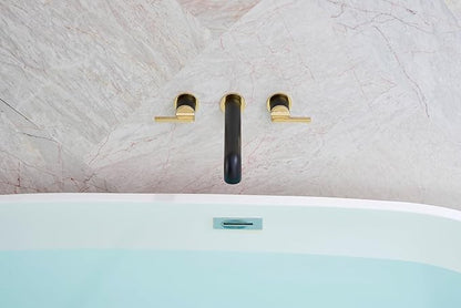 SITGES Polished Gold and Black Solid Brass Wall Mount Bathtub Faucet,10" High Flow Wall Mount Tub Filler with Two Lever Handles,High-End Design with Rough-in Valve Included