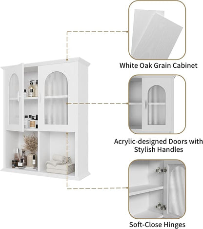 CJL Bathroom Wall Cabinet with Fluted Door, 23.6'' x 29.5'' Medicine Cabinet, Over The Toilet Storage Cabinet, White