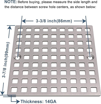 3-7/8" Brushed Nickel Shower Drain Cover - Square Floor Drain Cover Replacement - Hair Catcher/Drain Strainer for Bathrooms, Showers, and Sinks - SUS304 Stainless Steel & CUPC Certified