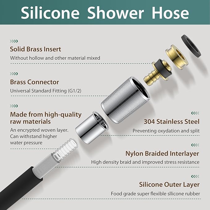 Silicone Shower Hose Extra Long,Explosion Proof Anti Winding Showerhead Hose,Used In Showerheads Spray Bidet Bathing Toilet Cleaning Flexible RV Shower Hoses Replacement (Black, 59 In)