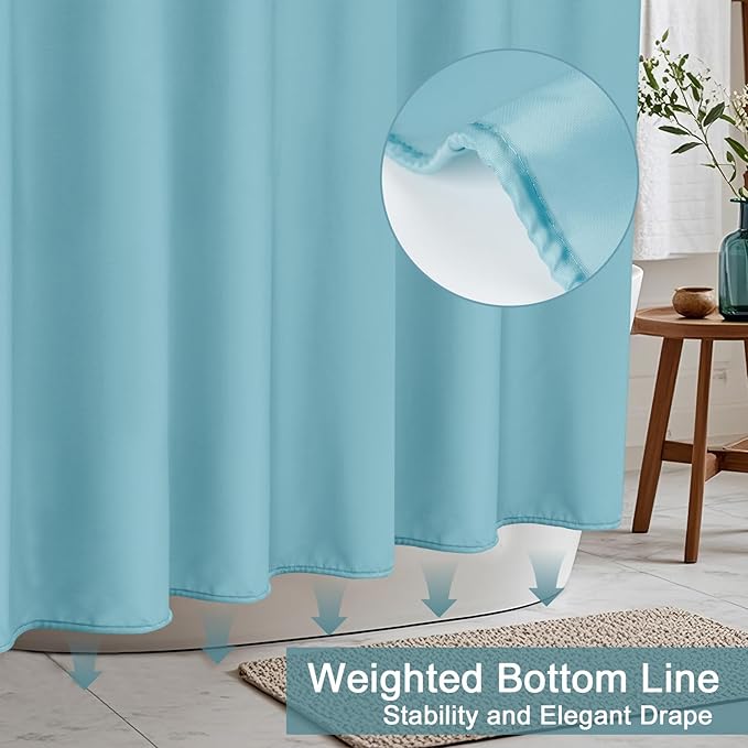 AooHome Stall Size 36x72 Inch Shower Curtiain Liner, Durable Fabric Solid Blue Bathroom Curtain with Hooks, Weigthed Hem, Waterproof