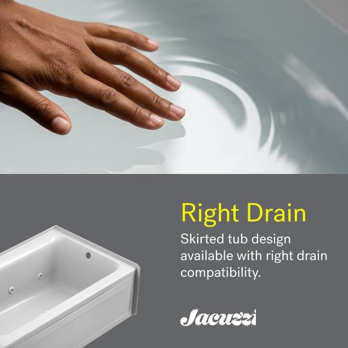 Jacuzzi SIGNATURE Acrylic Drop-In Bathtub, Jet Massage Tub, Slip Resistant, Right Drain Placement, 60" (L) x 36" (W), Rectangle, Oyster