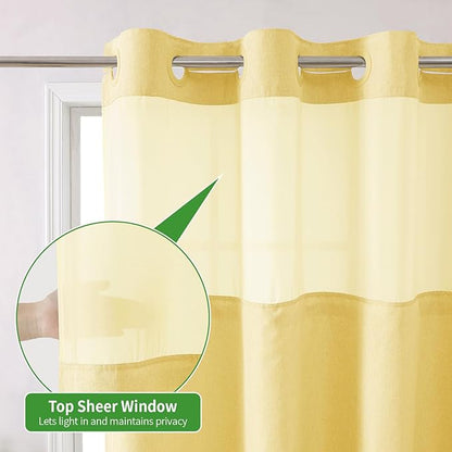 No Hooks Needed Linen Textured Shower Curtain with Snap-in Fabric Liner Set,Hotel Luxury Decor Shower Curtains for Bathroom with Mesh Top Window,Waterproof & Washable,71Wx74H,Gold