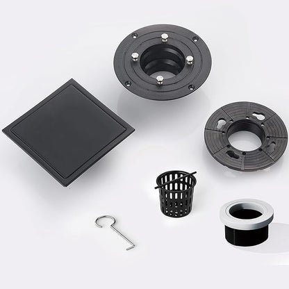 6 Inch Square Shower Floor Drain, Shower Drain Kit with Flange and 2 in 1 Tile-Insert Cover, Square Shower Drain, SUS 304 Stainless Steel Floor Drain,Matte Black