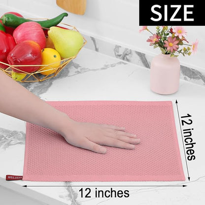 Homaxy 100% Cotton Waffle Weave Kitchen Dish Cloths, Ultra Soft Absorbent Quick Drying Dish Towels, 12 x 12 Inches, 6-Pack, Dried Rose