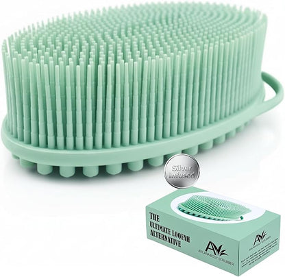 Silver Infused Silicone Body Scrubber Shower - Gentle Back Scrubber Soft Bristles - Avilana Premium Dual Sided Bath Brush Massage - Advanced Material Loofah Alternative - Gift Women Men