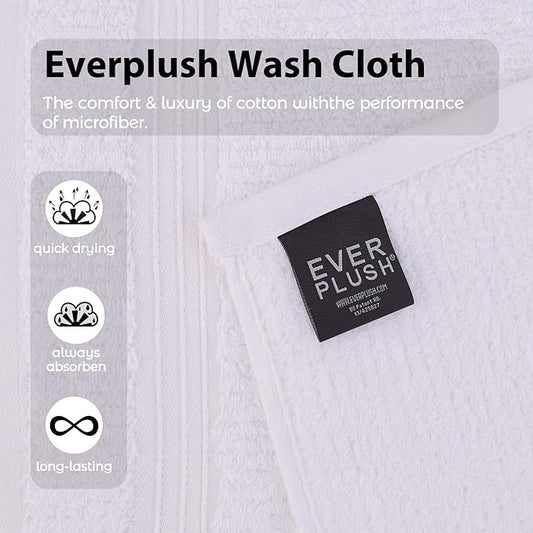 Everplush Youth Style Wash Cloth 6-Piece Combo - Cotton Combined with Microfiber, Strong Absorption, Soft, Fluffy, Skin-Close Cotton, Durable, Multi-Purpose