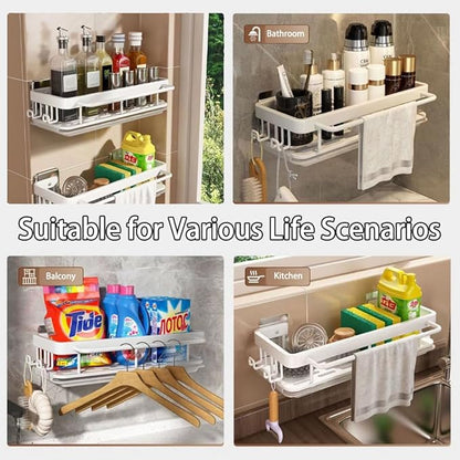 Kitchen Sink Drain Storage Rack Wall Mount Sponge Holder with Drainer Shampoo Soap Storage Shelf Toilet Balcony Bathroom Dishwashers Wire Rags Sponge Sink Drain (Gray)