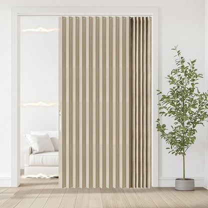 Accordian Door Curtain, 100% Blackout Folding Magnetic Doorway Curtains,Linen Style Closet Doors,for Room Divider,Privacy Protection（W72 x L78,Beige,1 Panel）