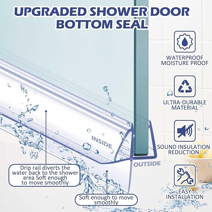 Frienda 4 Pcs Shower Door Bottom Seal 3/16" x 36'' Clear PVC Glass Door Sweep Shower Frameless Seal Strip for Replacement Stopping Leaks and Creating Water Barrier