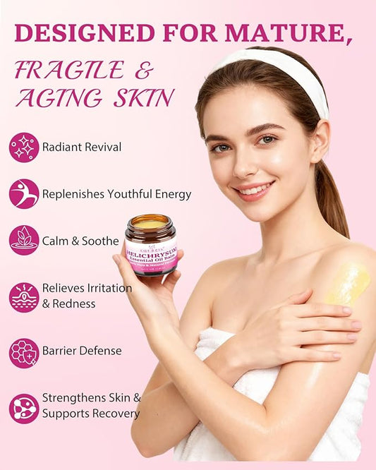 Helichrysum Multipurpose Balm - Natural Soothing Hydrating Salve with Helichrysum Oil for Thin, Fragile, B-ruised & Aging Skin | Moisturizes & Revitalizes Body & Face - 120G/4OZ