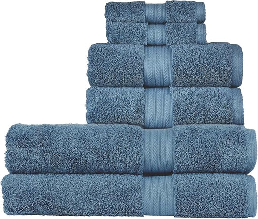 Christy Renaissance 6 Piece Blue Towel Set | 100% Egyptian Cotton | Luxury Bathroom Towels | Soft and Super Absorbent | 675 GSM | 2 Bath Sheet 2 Hand 2 Face | Denim