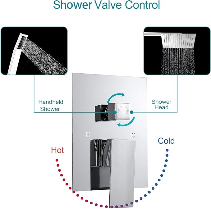 Lordear 10 Inch Shower Head Faucet Wall Mounted Chrome Polished Rainfall Shower System Set Stainless Steel Showerhead with Handheld Combo, Brass Valve Included