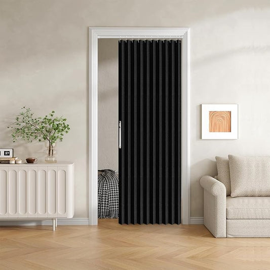 100% Blackout Fabric Folding Door Curtain with Magnetic Closure - Accordion Style for Sliding Doors, Closets,Wardrobe and Temporary Door Solutions Doorway Curtains（W42 x L78, Black，1 Panel）