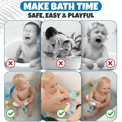 Baby Bath Seat for Babies 6 Months & Up Sitting Up | Non-Slip Bath Seat with Safety Suction Cups & Temperature Alert, Baby Bath Seat for Tub, Shower & Bathtub (Blue)