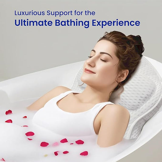Bath Pillows for Tub Full Body, Large Mesh tub Pillow for Bathtub for Head, Neck and Back Support with Laundry Bag and Hanger for Quick Drying White