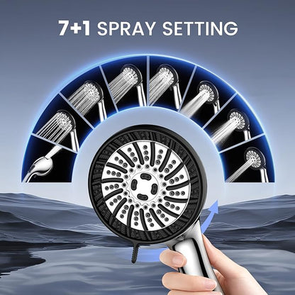 Filtered Shower Head with Handheld, High Pressure 8 Spray Showerhead with Filters & Upgraded Detachable Shower Head, Water Softener Filters Beads for Hard Water -Remove Chlorine