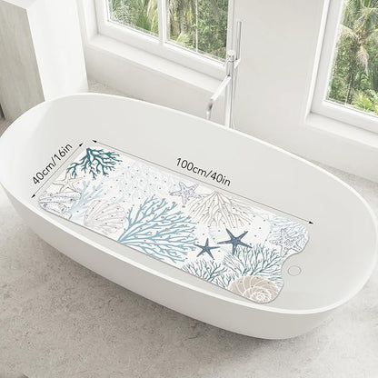 SHUCHING Starfish Coral Bath Mat for Tub Non Slip-40 X 16Inch, Bathtub Mat Anti Slip, Long Shower Mat for Bathroom Mold Free, Machine Washable