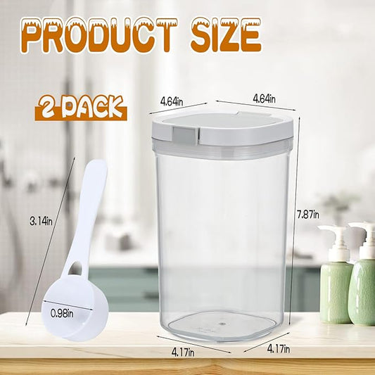 2 Pack Bath Salt Jar with Pop-Up Airtight Lid and Scoop, 1.8L Plastic Airtight Storage Canister Bathtub Accessories for Bathroom Salt, Flour, Candy, Tea