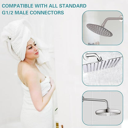 12 Inch Shower Arm with Flange,Stainless Steel 90 Degree Rain Shower Head Extension Arm,Wall-Mounted Shower Head Arm for Fixed Shower Head,Brushed Nickel