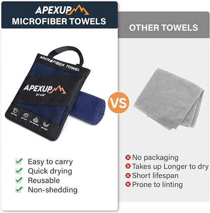 APEXUP Microfiber Travel Towel, Ultra Absorbent Quick Dry Towels, Lightweight Gym Sports Camping Towel for Workout, Yoga, Beach, Shower, Swimming (Combo, Navy Blue)