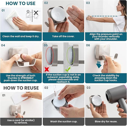 TAILI Stylish 304 Stainless Steel Bathroom Suction Hooks for Towel, Bathrobe, Loofah, No Damage Hanging Glass Shower Wall Hook, Patented Strong Suction Cup Holder, Hold Up to 11 Lbs, O-Cylinder Silver