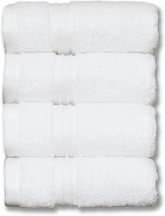 Milara Turkish Super-Plush Wash Cloths Set 4-Piece | Premium 100% Cotton Washcloths Absorbent, Durable with Hanging Loops | White Color Bath Washcloths, (13 x 13 Inch)