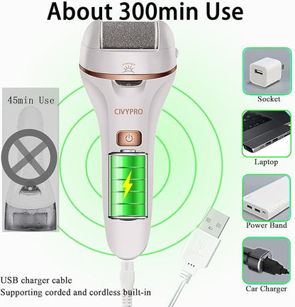 Electric Callus Remover for Feet, Long Service Time Foot Scrubber, Rechargeable Electronic Foot Files, Professional Pedicure Tools Pedicure Kit Feet Care for Crack Heel, Women Gift (White)