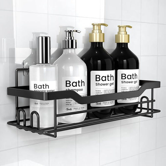 Shower Caddy Shelves Organizer Rack, Single Pack Shower Caddy,No Drilling Wall Mounted Self Adhesive Shower Shelves for Inside Shower, Matte Black
