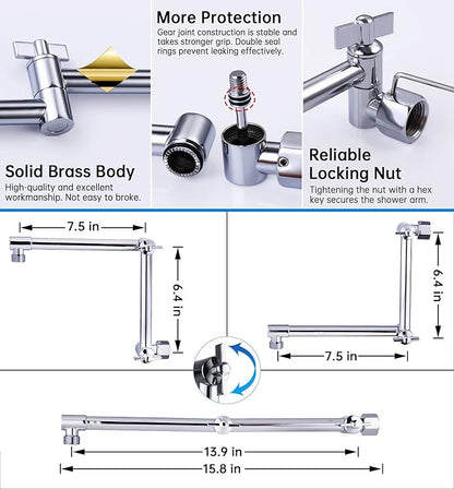 G-Promise All Metal 12 Inches Rainfall Shower Head with Handheld Spray Combo, 3 Settings Diverter, Adjustable Extension Arm with Lock Joints, 71 Inches Stainless Steel Hose (Chrome)