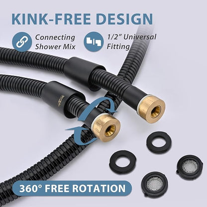 Black Shower Hose Replacement 6 foot 304 Stainless Steel Hand Held Shower Head Hoses - 69 Inches High Pressure Sprayer Bidet Hose Flexible Matte Black Extension Showerhead Hoses Extra Long