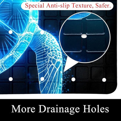 Bathtub Mats for Shower Tub, Anti-Slip Bath Mats for Inside Tub, Bathroom Shower Mats with Drain Holes and Suction Cups (Art Glowing Ocean Turtle Neon Blue Pattern)