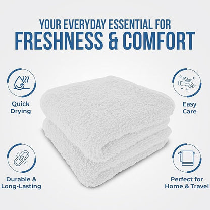 DAN RIVER 12 Pack Wash Cloths for Showering [12x12] - 100% Cotton Washcloths Premium Quality Flannel Face Cloths for Bathroom, Highly Absorbent and Soft Feel Wash Clothes, White