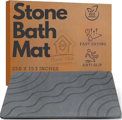 Stone Bath Mat – Quick Drying Diatomaceous Earth Bath Mat, Super Absorbent Bathroom Stone Mat, Non-Slip Shower Stone Mat, Modern Water Absorbing Bath Mat for Bathroom & Kitchen (23.6” x 15.3”, Gray)