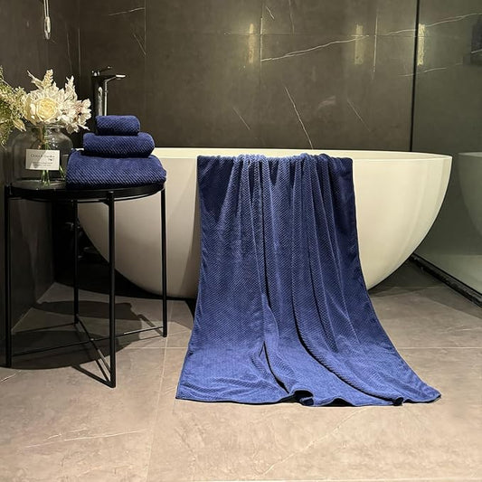 Extra Large Bath Towels Set for Bathroom 30x60 Inches Super Soft Light Weight Quick Dry Microfiber Shower Towels (Navy Blue, 6 Piece)