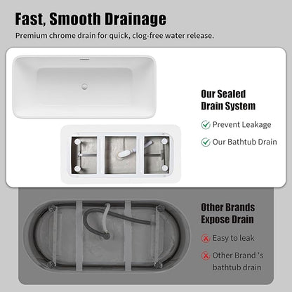 67" Acrylic Freestanding Bathtub - Glossy Black Rectangle Soaking Tub with Chrome Overflow & Drain Kit, CUPC Certified