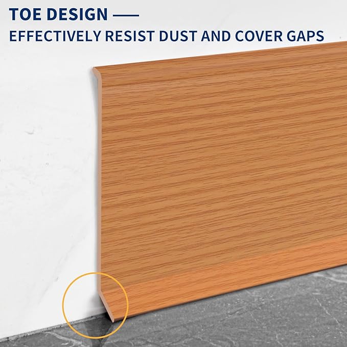 Flexible Baseboard Molding Trim 4 Inch Self-Adhesive Vinyl Wall Base Peel and Stick Cove Base Rubber Wall Baseboard Moulding Trim (40Ft, Yellow Oak)