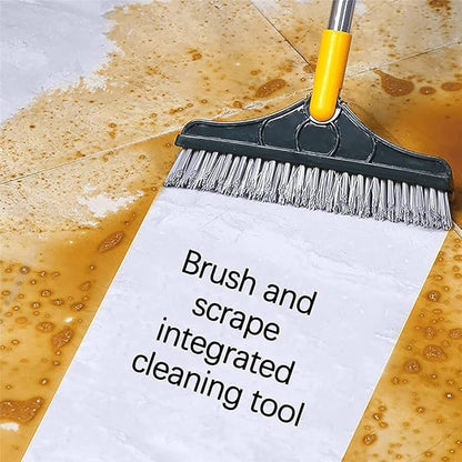 2 in 1 Floor Brush Scrubber with Long Handle Grout Brush 3 Poles 53.5'' New Upgrade Stiff Bristle Cleaning Scrub Brush with Squeegee 120°Rotating Tile Brush for Cleaning Bathroom Glass Patio Kitchen