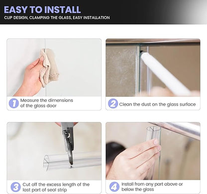 Bathroom Shower Door Seal Strip, 2PCS 78 Inch Shower Door Bottom&Side Seal Strips, U-Type PVC Transparent Shower Door Seal Strip for 1/4"(6MM) Frameless Shower Door