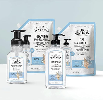J.R. Watkins Gel Hand Soap, Scented Liquid Hand Wash for Bathroom or Kitchen, USA Made and Cruelty Free, 11 fl oz, Ocean Breeze, 3 Pack