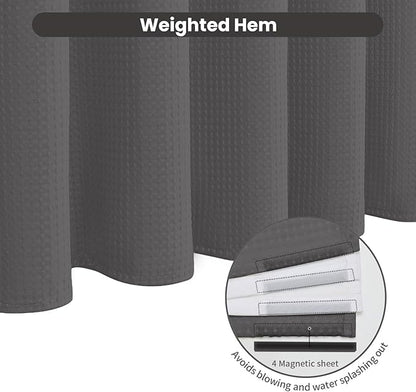 Inhousolu No Hook Waffle Weave Shower Curtain with Removable Snap in Fabric Liner Set for Bathroom, 230 GSM Heavy Duty Weighted Hem, Water Repellent Washable Bath Curtains, 72 x 78 Inch, Graphite Grey