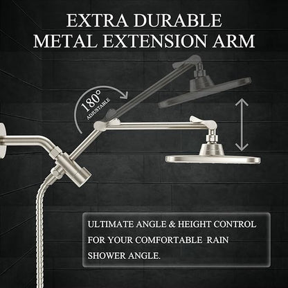 Veken 11.8" Rain Shower Head with Handheld, High Pressure Handheld Shower Heads with Multi Spray Modes,Rainfall Combo with 15" Metal Extension Arm,Detachable Dual Shower,Long 6 ft. Hose,Brushed Nickel