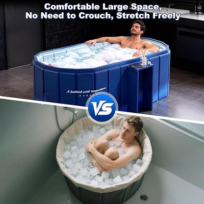 Portable Bathtub for Adult 47" Large Collapsible Cold Plunge Bathtub Foldable No Installation Ice Bath Tub for Shower Stall, Bathroom Hot SPA Soaking Standing Tub